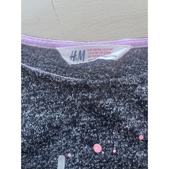 H&M Girls Grey "Shine Bright Like A Star" Long Sleeve Graphic Tee 12-14Y Stretch - Picture 4 of 4